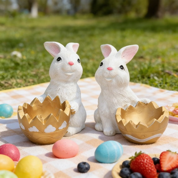 Naittoop 2 PCS Easter Bunny Decoration Spring Rabbit Decor Gifts Handcrafted Resin Figurines Colorful and Charming Spring Decor for Home, and Holiday Celebrations