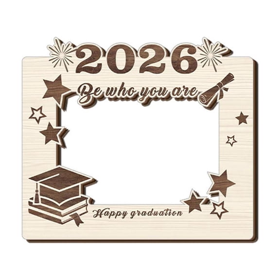 Naittoop 2026 Wooden Graduation Picture Frame for 5" x 3.5" Photos Inspirational Class of 2026 Shadow Box with Graduation Cap Pattern Graduate Gift for Friend Party Decor B