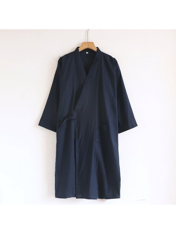 3/4 Sleeve Wrap Robe for Men Summer Loose Tie Side Lightweight Kimono Bathrobe Comfy Pjs Sleepwear