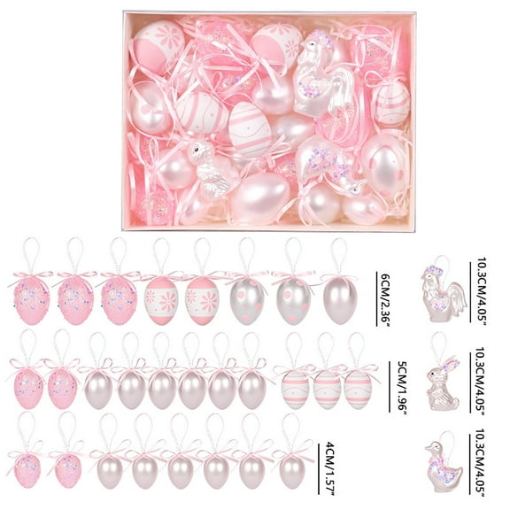 Naittoop 30 PCS Easter Egg Bunny duck chick Ornaments Hanging for Tree,Ornaments with Glitter Sequins for Spring Tree Home Table Spring Party Hanging Decor Pink Princess
