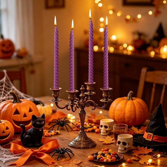 Naittoop 4 Pack Purple Taper Candles - Taper Candles 11.42 Inch Dripless, Smokeless- Hand Poured Tall Candlesticks - Ideal for Weddings, Dinner Parties and Halloween Home Decor