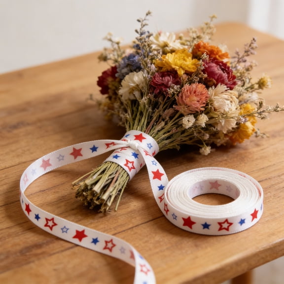 Naittoop 5 Yards Star Heart Patriotic Ribbon Fourth of July Decor Trim Red White Blue Craft Ribbon Home Decor Party Decoration Wreath Bow Gift Wrap Holiday DIY
