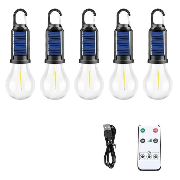 Naittoop 5 pcs Solar Tent Lights with Clip Hook and Remote Control ,Rechargeable Led Camping Lantern,Outdoor Hanging Light Bulbs for Camping,Christmas, Decorations, Emergency