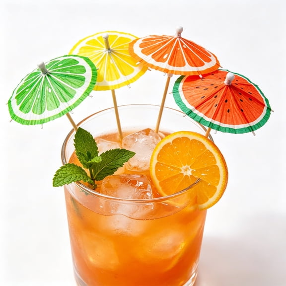 Naittoop 50pcs Cocktail Drink Picks Mini Fruit Pattern Paper Parasol Toothpicks for Fruit Dessert Garnish Summer Party Umbrella Sticks for Bar Drinks Cake Table Decorations