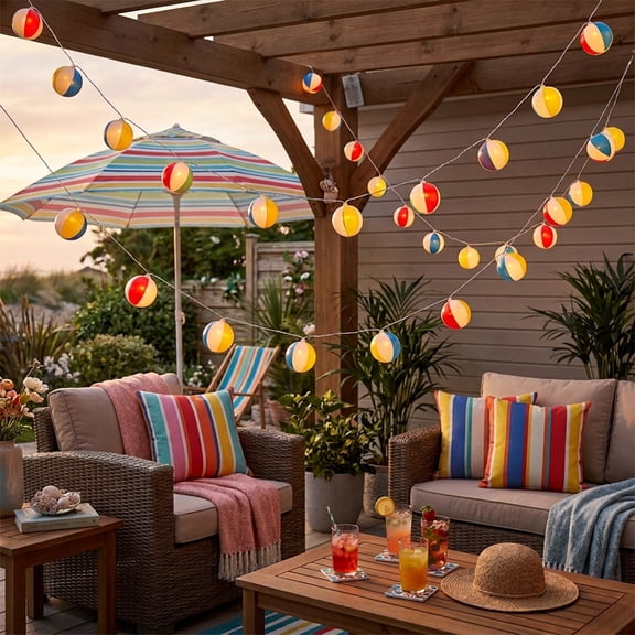Naittoop 6.56ft Beach Ball Lantern String Lights Hanging Spring Party Lights for Summer Pool Party Decorations Light up Beach Ball Lanterns for Hawaiian Pool & Birthday Party Decor