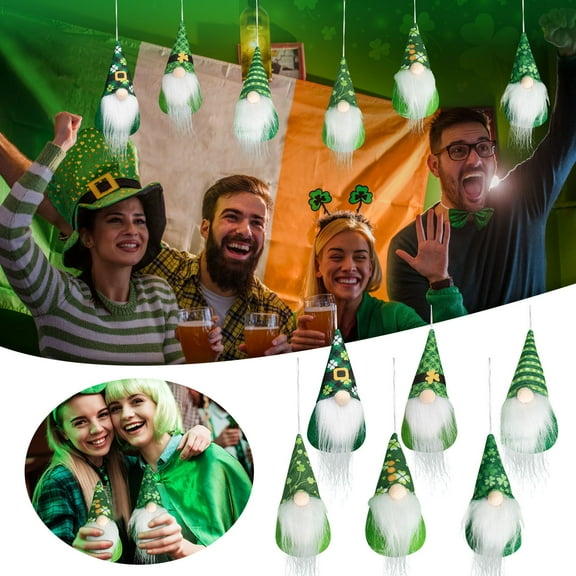Naittoop 6 Pcs St Patrick's Day and Easter Gnome Pendants Ornament Faceless Doll Decorations Green Clover Gnome Doll Ornaments Irish Swedish Leprechaun for Christmas Tree Party Decor 6.3 in