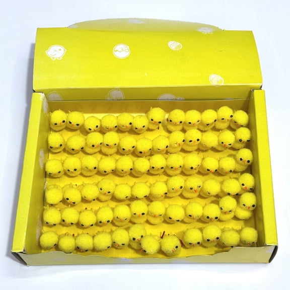 Naittoop 60Pcs Mini Easter Chicks Yellow Easter Chenille Cute Fully Chicks for Party, Egg Bonnet Decoration Kids Goodie Bags Treasure Chest Party Favors Gifts