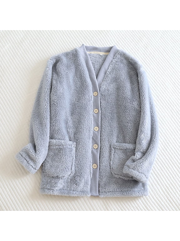 Bed Jackets for Women Plus Size Fuzzy Fleece Long Sleeve Button Up Cozy Sweaters Loungewear Winter Warm Sherpa Jacket Coat