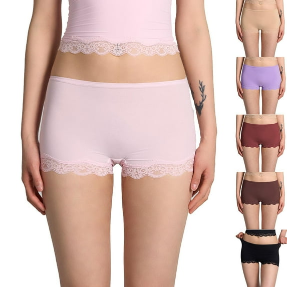 Naittoop Boy Shorts Underwear for Women Lace Trim Full Coverage Boxer Briefs Low Rise Seamless Soft Breathable Boyshorts