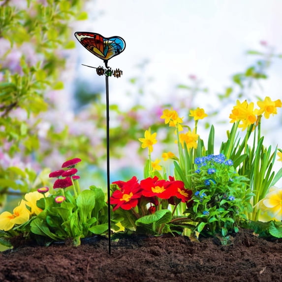 Naittoop Butterfly Garden Stake 19.7" Metal Decor Wrought Iron Flower Pot Insert for Planters Colorful Yard Art Ornaments Outdoor Lawn Porch Patio Pathway Decor