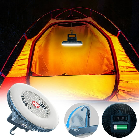 Naittoop Camping Fan with Remote Control Rechargeable Battery Powered Fan, Camping for Tents with LED light and Hanging Hook, Ceiling,Tent RV Bed