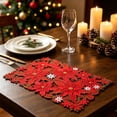 thumbnail image 1 of Naittoop Christmas Poinsettia Placemats, 11*17 Inch Embroidered Table Mats,Red Green Rectangle Cut-out Flower Fabric Mats for Xmas Dinner Table Doilies Festive Party Home Decoration, 1 of 8