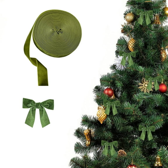 Naittoop Christmas Ribbon Spool Olive,0.98 in Green Vintage Velvet Ribbons for Gift Wrapping Christmas Tree DIY Crafts, Wreath Decoration, Bow Making,32.8 ft