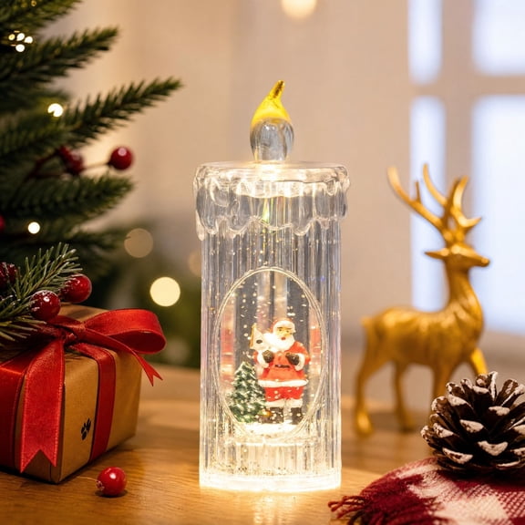 Naittoop Christmas Snow Globe Flameless LED Candle Light, Santa Scene Glitter Candle Lamp, Battery Operated Tabletop Holiday Ornament for Home Mantel Shelf Decor