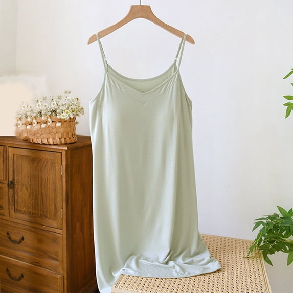 Naittoop Cozy Womens Modal Built in Padded Bra Full Slip Adjustable Spaghetti Strap Mini Cami Tank Dress Sleep and Lounge