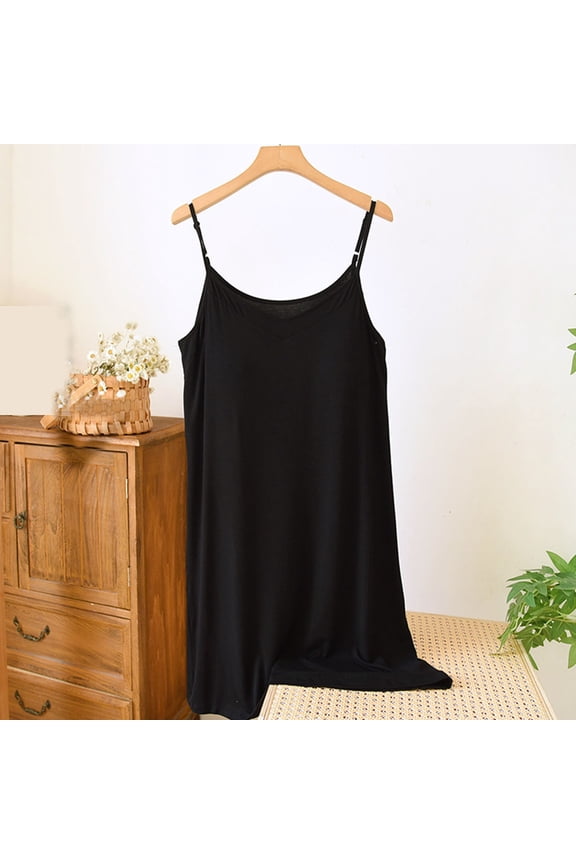 Cozy Womens Modal Built in Padded Bra Full Slip Adjustable Spaghetti Strap Mini Cami Tank Dress Sleep and Lounge