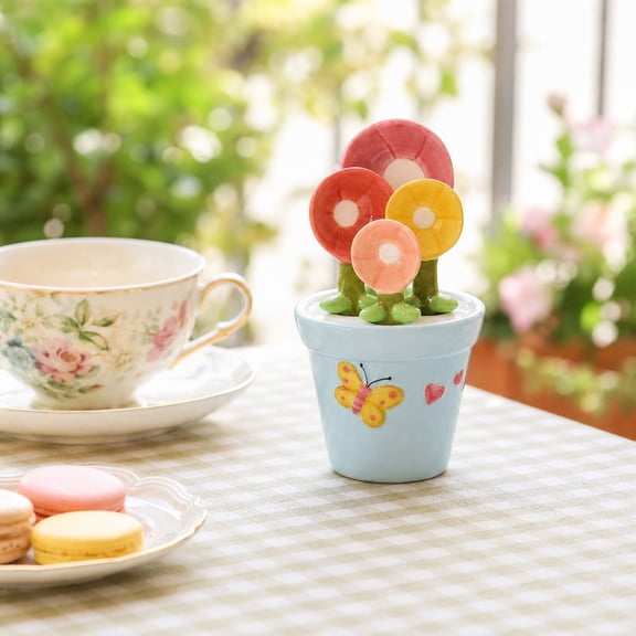 Naittoop Cute Ceramic Measuring Spoons Set 5.9in Flower Shaped Baking Tool for Dry and Liquid Ingredient Cute Flower Figurine - 1 Tbsp 1 Tsp 1/2 Tsp 1/4 Tsp Dessert Accessory