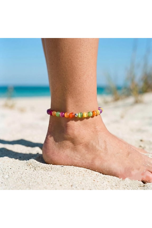 Dopamine UV Reactive Beaded Anklet – Colorful Rainbow Color Changing Mood Anklet for Women Summer Beach Gift