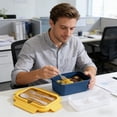 thumbnail image 1 of Naittoop Double-layered Bento Box,1500ML Leak-proof Lunchbox, 4 Compartments Spoon,Fork Leak for Office Picnic Travel Outdoors Yellow, 1 of 6