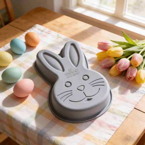 Naittoop Easter Bunny Cake Mould Baking Pan Easter Bunny Shaped Cake Pan Holiday Birthday or Spring Party Cake Baking Pans 7.9*11.6 in Gray