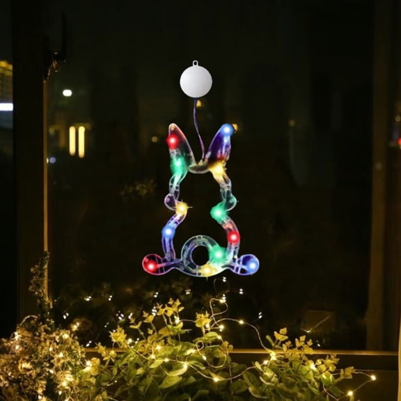 Naittoop Easter Window Bunny Lights with Suction Cup,Easter Decoration Hanging Lights,Bunny Shaped Sucker LED Lamp Wedding Birthday Spring Party Supplies for Holiday Indoor Home Decor 5.3*7.1 in