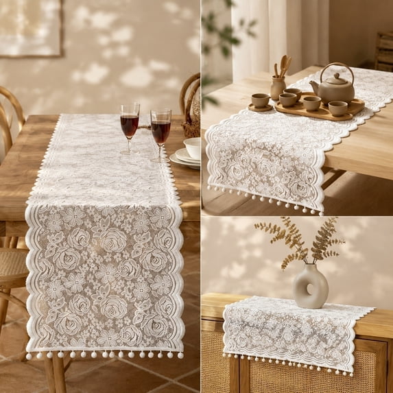Naittoop Elegant Lace Table Runner 18x48in Delicate French Floral Design Versatile Decorative Cover for Dining Room Coffee Table Wedding Centerpiece B