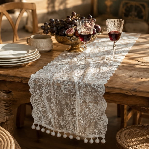 Naittoop Elegant Lace Table Runner 18x48in Delicate French Floral Design Versatile Decorative Cover for Dining Room Coffee Table Wedding Centerpiece A