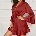 thumbnail image 1 of Naittoop Elegant Women's Satin Robe Short Silk Robes for Women Kimono Bathrobe with Ruffled Hem, 1 of 5