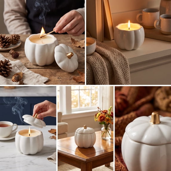 Naittoop Farmhouse Ceramic Pumpkin Candle Gift, Autumn Scented Candle,Soy Wax Pumpkin Jar Candles, Thanksgiving Halloween Home Table Centerpiece Farmhouse Decor Gift Orange