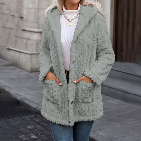 Naittoop Fleece Jacket for Women Casual Fall Winter Coats Fuzzy Hooded Teddy Cardigan Sherpa Lined Outerwear with Pockets