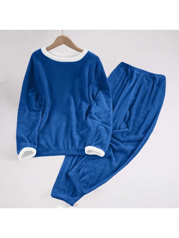 Fleece Pajamas Womens Petite Casual Loose Comfy Thermal Plush Fuzzy Long Sleeve Sleepwear Winter 2 Piece Lounge Sets