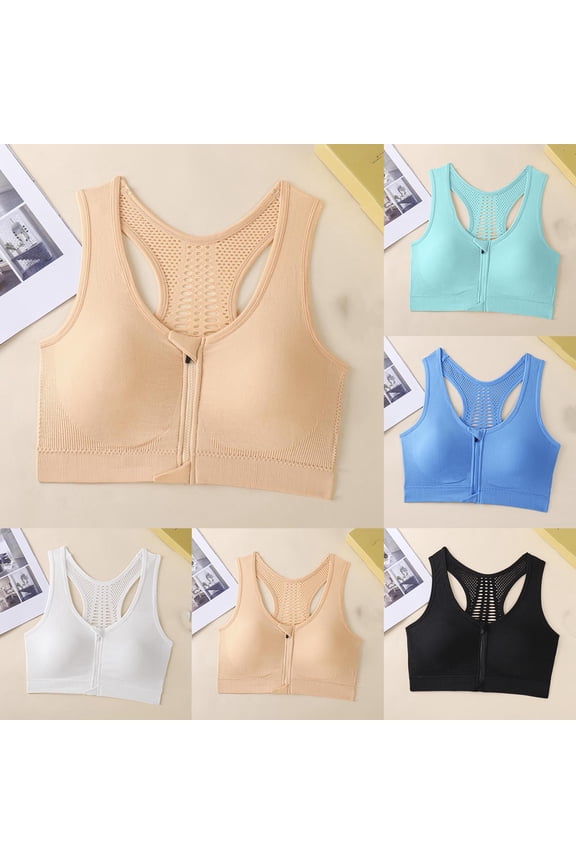 Front Zipper Sports Bras for Women Wirefree Post Surgery Bra Front Closure Racerback Compression Mastectomy Bras