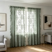 Naittoop Green Floral Lace Curtain 63*55in Embroidered Light Filtering Drape Rod Pocket Door Curtain Panel Semi Sheer Design Decor for Living Room Bedroom Balcony Home Interior