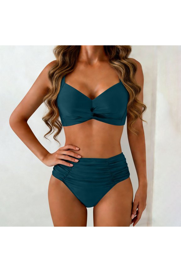 High Waisted Bikini Sets for Women Two Piece Bikini Set V Neck Belly Control Bathing Suits Push Up Swimsuit