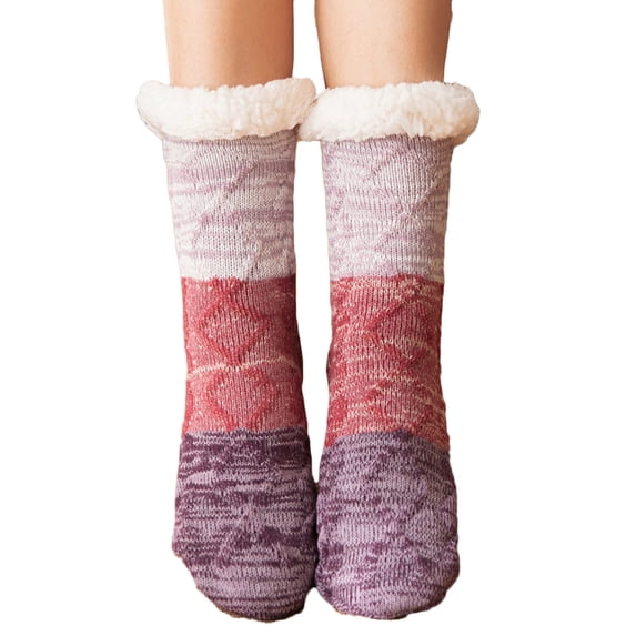 Naittoop Knitted Ultra-thick Slipper Home Socks Indoor Non-Slip Fluffy Warm Winter Socks Cozy Christmas Calf Sock
