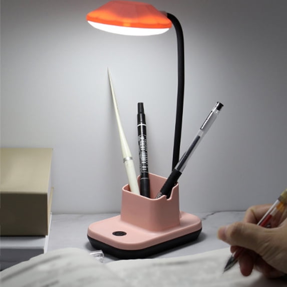 Naittoop LED Desk Lamp with Pen Holder Battery Foldable Portable Desk Light with Flexible Gooseneck Eye Care Table Lamp Wireless Reading Lamp for Office and Home Pink