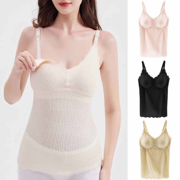 Naittoop Lace Nursing Camisole Tank Tops for Women Breastfeeding Adjustable Spaghetti Straps Built-in Bra Undershirts