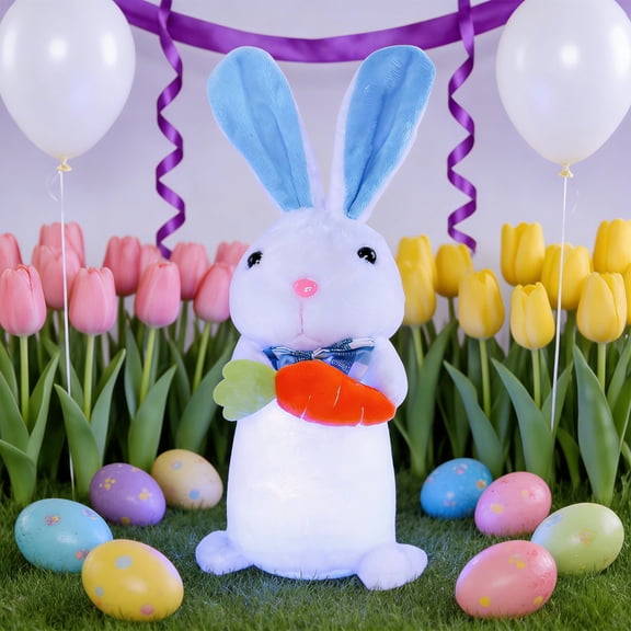 Naittoop Lighted Easter Bunny Egg Carrot, 12.6" Handmade Huggable Rabbits Couple with Lights, Light Up Easter Basket Rabbits Easter Gift, Party Favor Figurine for Spring Tabletop Holiday Room, White