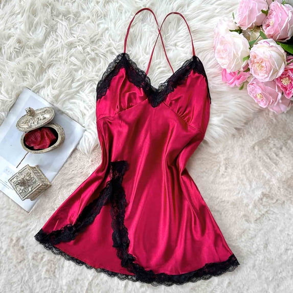 Naittoop Lingerie Night Gowns for Women Satin Nighties Lace Silk Slip Dress Chemise Nightgowns Split Night Dress