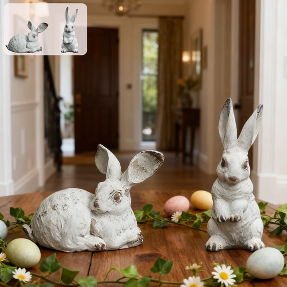 Naittoop Little Umbrella Rabbits Resin Yard Decor Outdoor, Resin Garden Rabbit Figurines, Yard Animals Statue, Bunny Statue for Home Garden Easter Valentine Decor