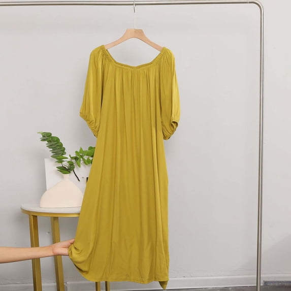 Naittoop Long Nightgowns for Women Soft Full Length Half Sleeve Loose Fit Nightdress Solid Color Sleep Dress with Pockets