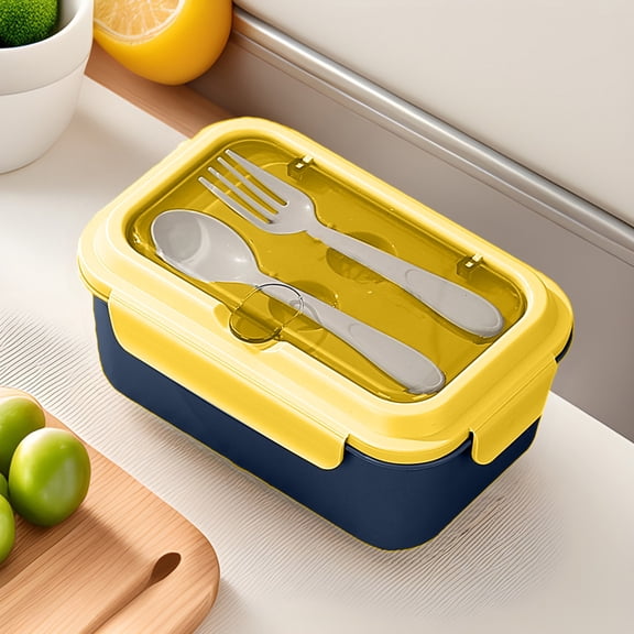 Naittoop Lunch Box Container with Spoon and Fork,3-Compartment Lunch Containers,Built-in Utensil Set,Durable Perfect Size for On-the-Go Meal,Food,Fruit Yellow