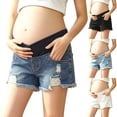 thumbnail image 1 of Naittoop Maternity Denim Shorts, Low Rise V-Shape Stretchy Waistband, Roll Hem Distressed Ripped Regular Fit for Pregnancy, 1 of 5