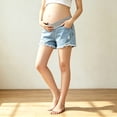 thumbnail image 1 of Naittoop Maternity Denim Shorts, Low Rise V-Shape Stretchy Waistband, Roll Hem Distressed Ripped Regular Fit for Pregnancy, 1 of 5