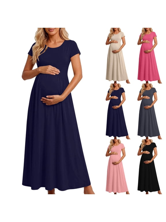 Maternity Maxi Dress Women Casual Wrap Long Shower Pregnancy Dresses