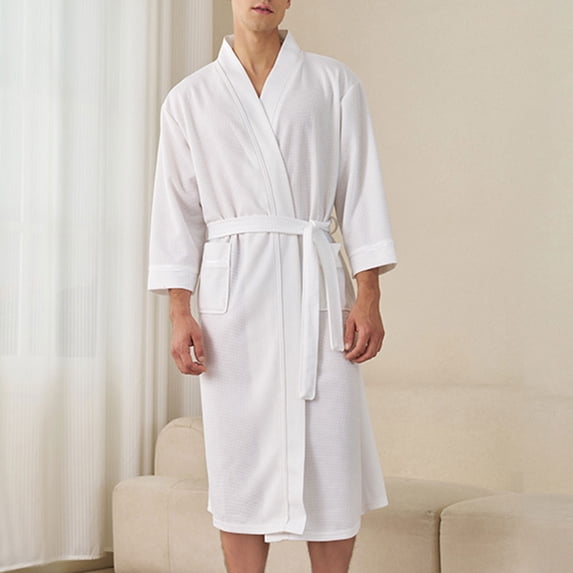 Naittoop Men's Cotton Waffle Kimono Robe, Lightweight Soft Spa Shower Bathrobe, Hotel Lounge Robes for Men