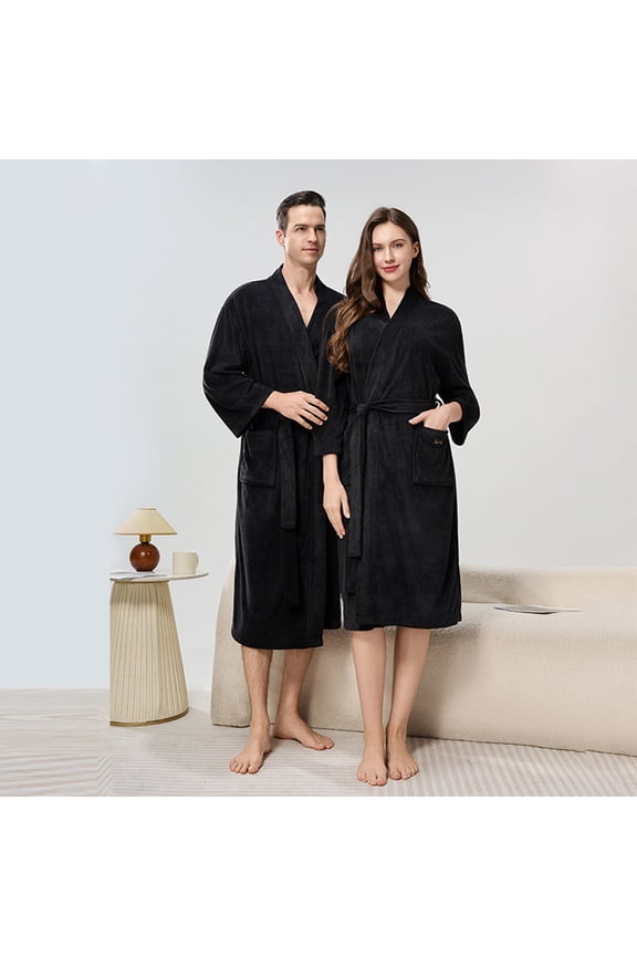 Men's Fuzzy Hood Bathrobe with Pockets Thick Warm Quick Dry Long Fuzzy Bathrobes Comfy Plush Robe for Shower Spa