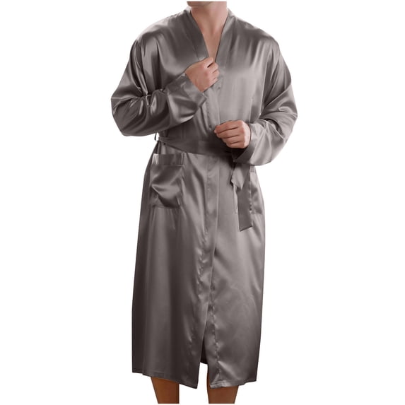 Naittoop Men's Satin Robe Silky Bathrobe Soft Comfy Casual Bathrobe Fashion Comfy Solid Color Long Loungewear with Pocket