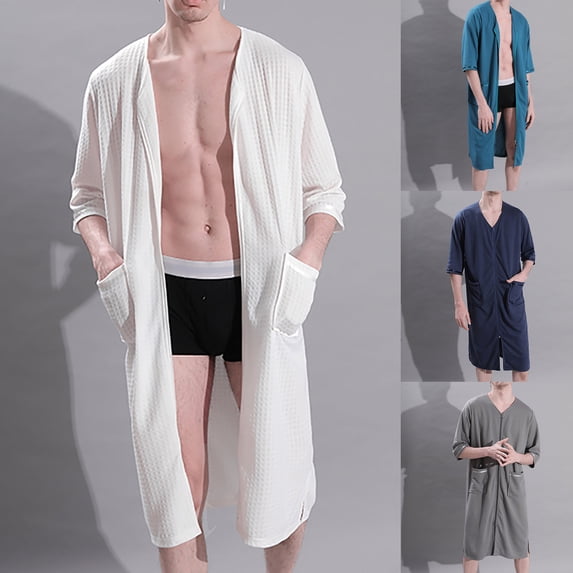 Naittoop Men's Waffle Bathrobe, Women's Zip Up Open Front Loose Robe Bath Nightgown with Pockets