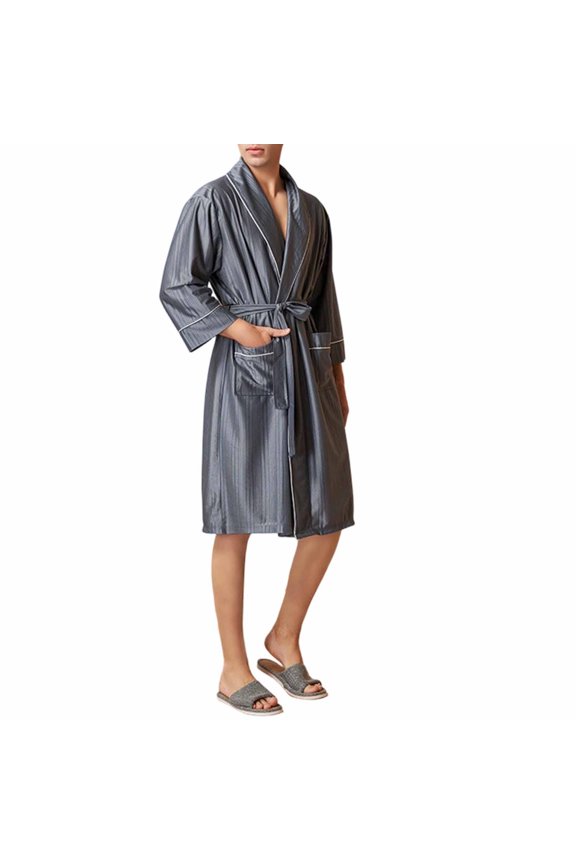 Mens Midi Robes Lightweight Kimono Breathable Bathrobe Home Spa Loungewear with Pockets Absorbent Bath Robe for Men